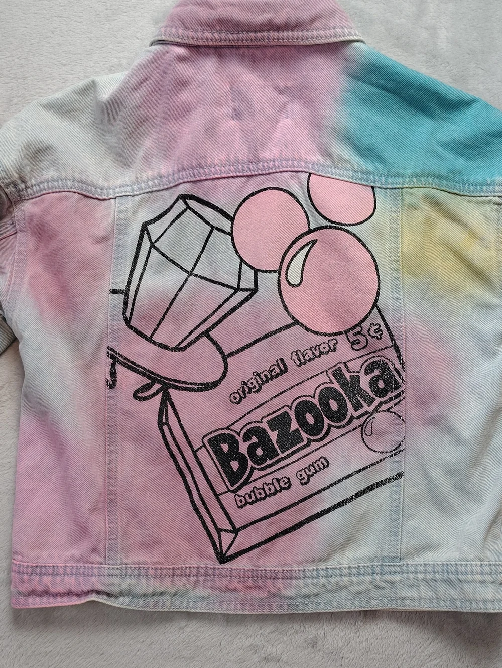 Justice Bazooka Gum Ring Pop Pastel Tie Dye 100% Cotton Denim Jacket Size 7/8